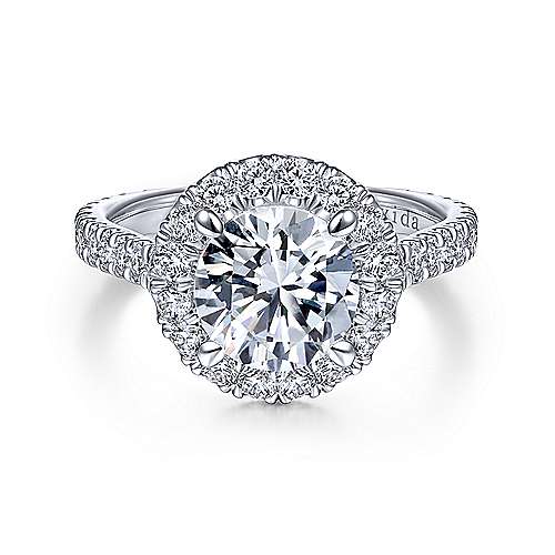 Gabriel &amp; Co 18K White Gold Round Diamond Halo Engagement Ring ER14971R8W83JJ