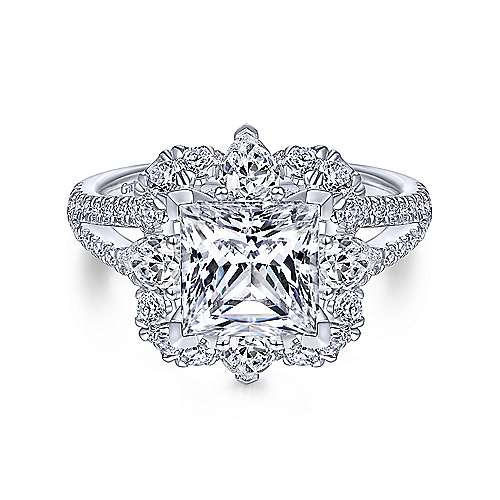 Gabriel &amp; Co 14K White Gold Princess Cut Diamond Halo Engagement Ring ER15009S8W44JJ