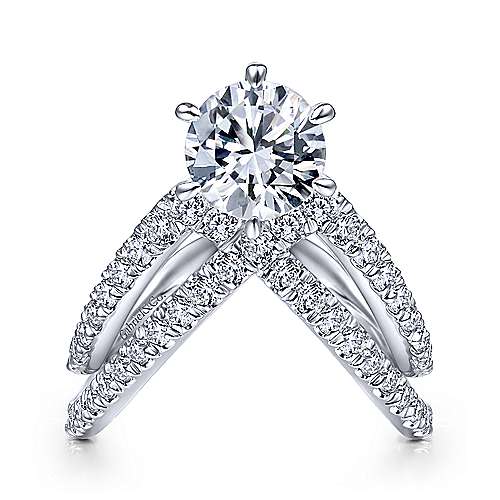 Gabriel &amp; Co 14K White Gold Free Form Round Diamond Engagement Ring  ER15013R6W44JJ