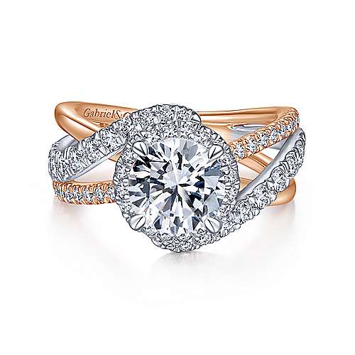 Gabriel &amp; Co 14K White-Rose Gold Round Diamond Halo Engagement Ring ER15016R6T44JJ