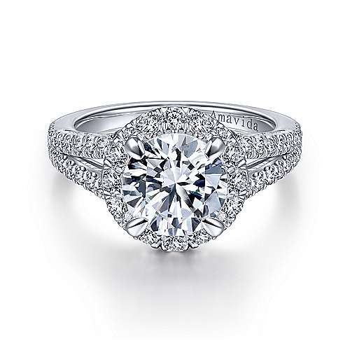 Gabriel &amp; Co 18K White Gold Round Diamond Halo Engagement Ring ER15017R8W83JJ