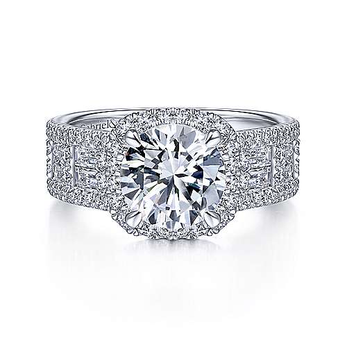 Gabriel & Co 14K White Gold Cushion Halo Round Diamond Engagement Ring  ER15040R8W44JJ