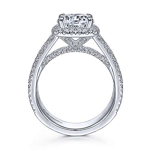 Gabriel & Co 14K White Gold Cushion Halo Round Diamond Engagement Ring  ER15040R8W44JJ