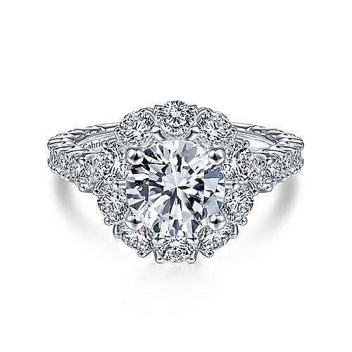 Gabriel &amp; Co 14K White Gold Round Diamond Halo Engagement Ring ER15042R6W44JJ