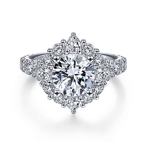 Gabriel &amp; Co 14K White Gold Round Diamond Halo Engagement Ring ER15046R8W44JJ