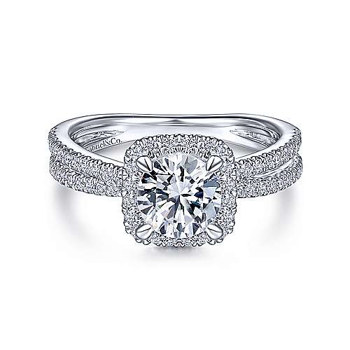 Gabriel &amp; Co 14K White Gold Round Diamond Halo Engagement Ring ER15208R4W44JJ