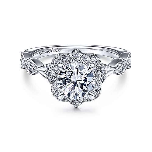 Gabriel & Co 14K White Gold Round Diamond Halo Engagement Ring ER15230R4W44JJ
