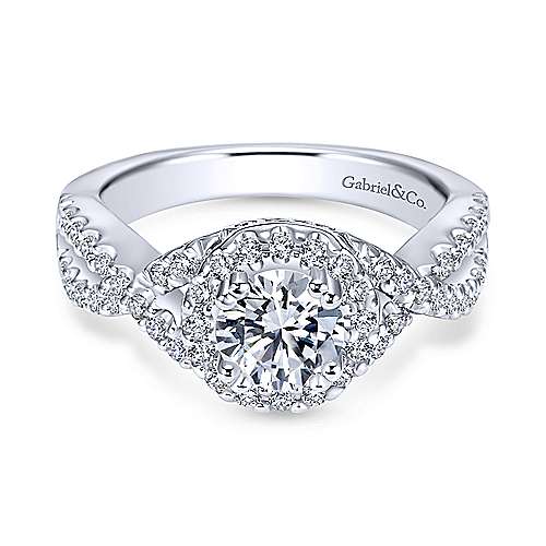 Gabriel &amp; Co 14K White Gold Round Diamond Halo Engagement Ring ER5798W44JJ