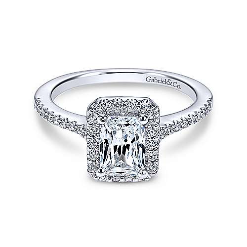 Gabriel &amp; Co 14K White Gold Emerald Cut Diamond Halo Engagement Ring ER5822W44JJ