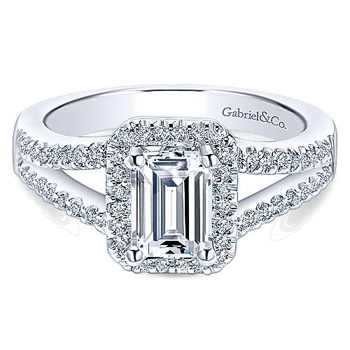 Gabriel &amp; Co 14K White Gold Emerald Cut Diamond Halo Engagement Ring ER5874W44JJ