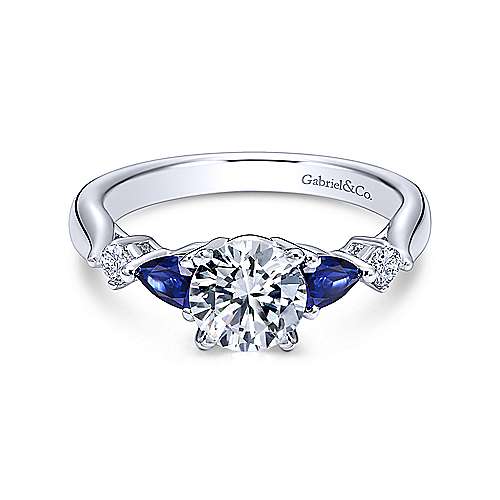 Gabriel &amp; Co 14K White Gold Round Three Stone Sapphire and Diamond Engagement Ring  ER6002W44SA