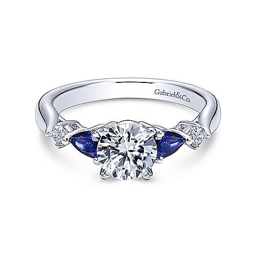 Gabriel & Co 14K White Gold Round Three Stone Sapphire and Diamond Engagement Ring  ER6002W44SA