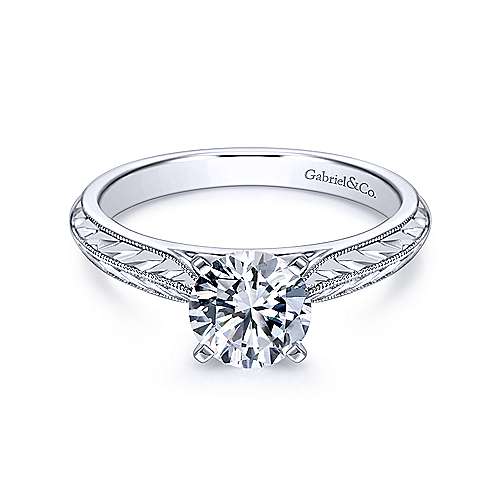 Gabriel &amp; Co Vintage 14K White Gold Round Diamond Engagement Ring  ER6707W4JJJ