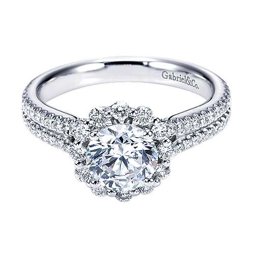 Gabriel &amp; Co 14K White Gold Round Diamond Halo Engagement Ring ER6710W44JJ