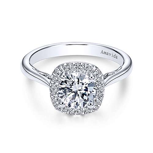 Gabriel &amp; Co 18K White Gold Round Diamond Halo Engagement Ring ER6875W83JJ