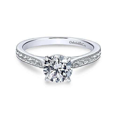 Gabriel & Co Vintage 14K White Gold Round Diamond Engagement Ring  ER7223W4JJJ