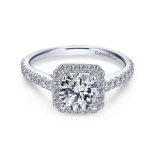 Gabriel & Co 14K White Gold Cushion Halo Round Diamond Engagement Ring  ER7252W44JJ