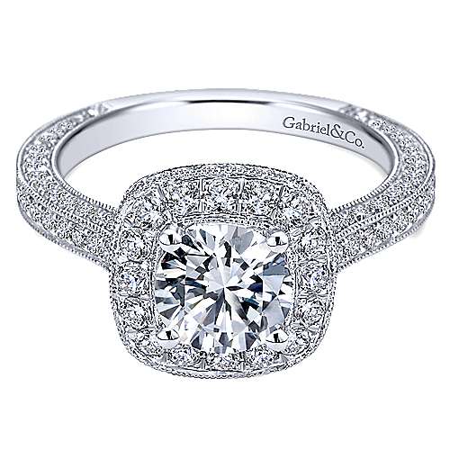 Gabriel &amp; Co 14K White Gold Round Diamond Halo Engagement Ring ER7256W44JJ