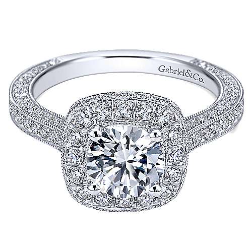 Gabriel & Co 14K White Gold Round Diamond Halo Engagement Ring ER7256W44JJ