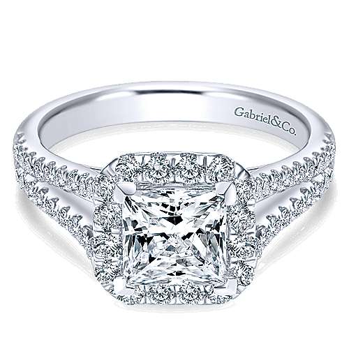 Gabriel &amp; Co 14K White Gold Princess Cut Diamond Halo Engagement Ring ER7262W44JJ
