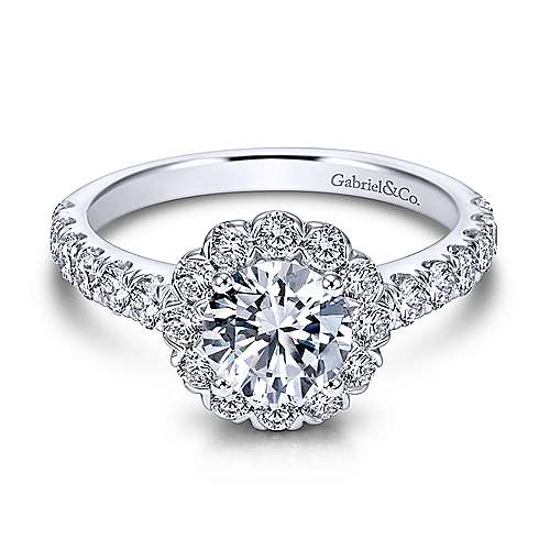 Gabriel &amp; Co 14K White Gold Round Diamond Halo Engagement Ring ER7292W44JJ