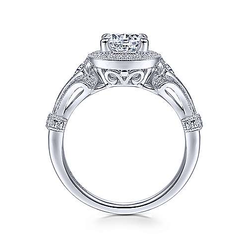 Gabriel & Co Vintage 14K White Gold Cushion Halo Round Diamond Engagement Ring  ER7479W44JJ