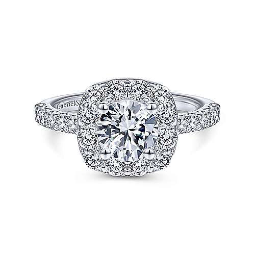 Gabriel &amp; Co 14K White Gold Cushion Halo Round Diamond Engagement Ring  ER7480W44JJ