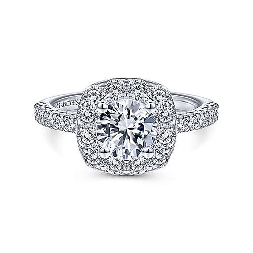 Gabriel & Co 14K White Gold Cushion Halo Round Diamond Engagement Ring  ER7480W44JJ