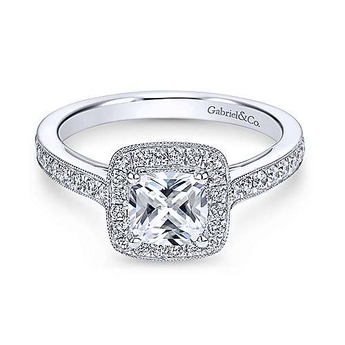 Gabriel &amp; Co. Vintage 14k White Gold Cushion Cut Halo ENGAGEMENT RING ER7527W44JJ