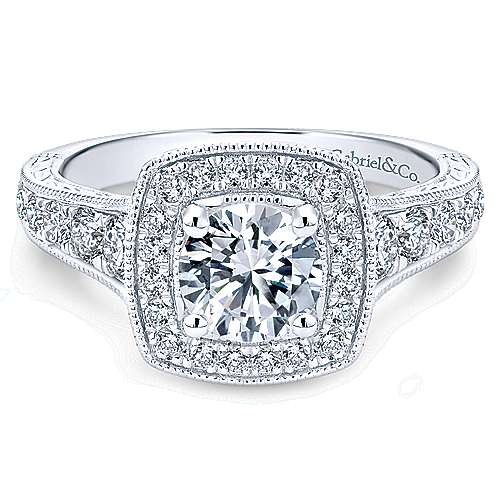 Gabriel &amp; Co 14K White Gold Round Diamond Halo Engagement Ring ER8668W44JJ