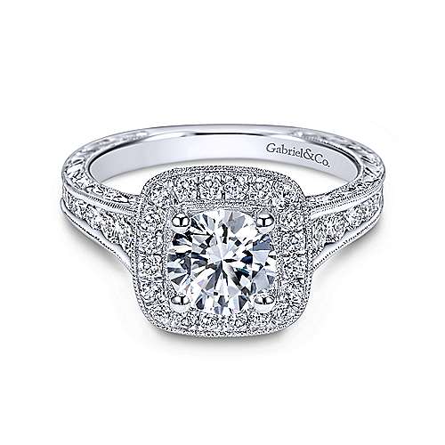 Gabriel & Co 14K White Gold Round Diamond Halo Engagement Ring ER8794W44JJ