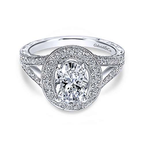 Gabriel & Co Vintage 14K White Gold Oval Halo Diamond Engagement Ring  ER8806W44JJ