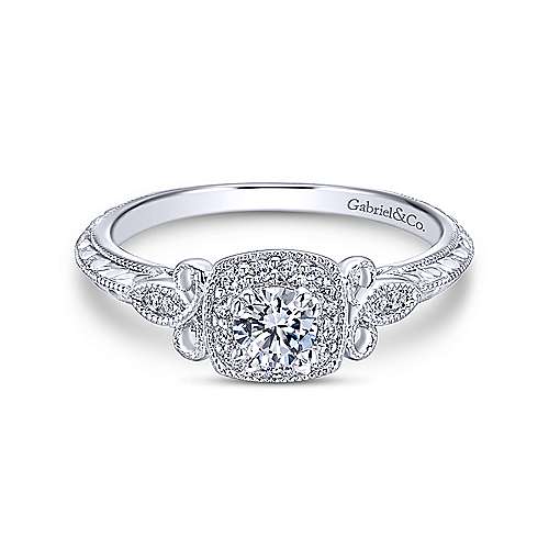 Gabriel &amp; Co Vintage 14K White Gold Round Diamond Halo Engagement Ring ER912141R1W44JJ.CSD4