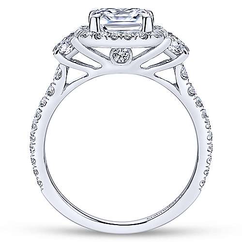 Gabriel & Co 14K White Gold Cushion Three Stone Halo Diamond Engagement Ring  ER9189W44JJ