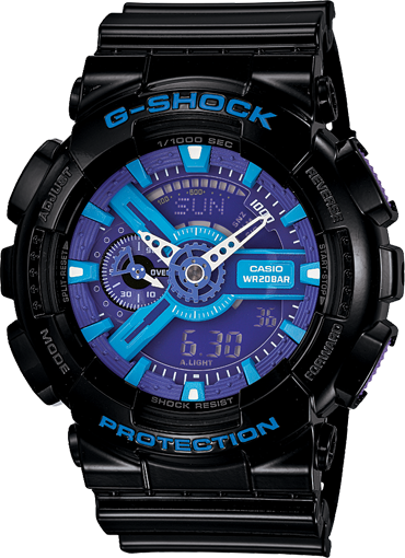 Casio Gshock GA110HC-1A Mens Black and Blue Analog Digital Watch