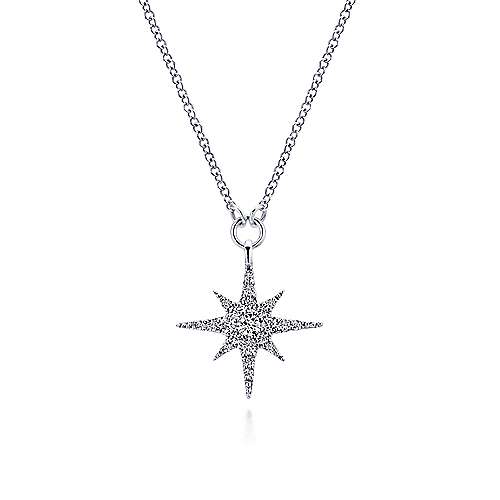 Gabriel & Co. 14K White Gold Diamond Starburst Pendant Necklace NK4847W45JJ