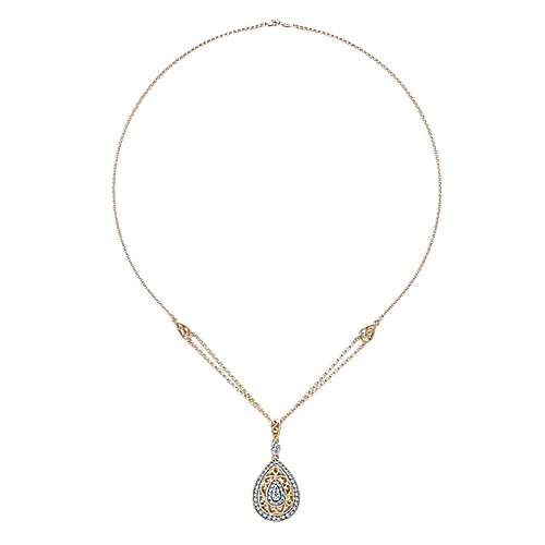 Gabriel & Co. 14K Yellow Gold Teardrop Filligree and Diamond Pendant Necklace NK1500M44JJ