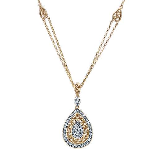 Gabriel & Co. 14K Yellow Gold Teardrop Filligree and Diamond Pendant Necklace NK1500M44JJ