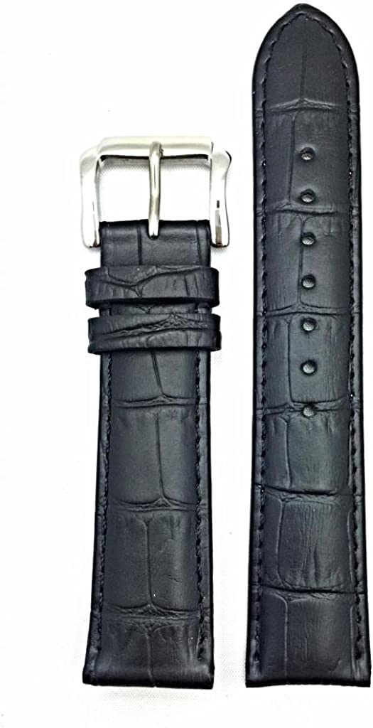 24mm Alligator Print Black Leather Strap with Steel Buckle Replacement Band