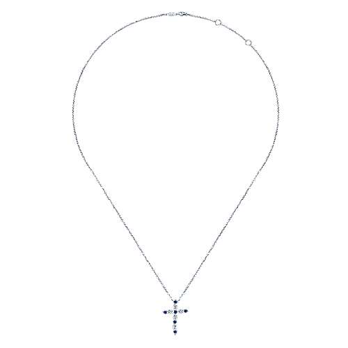 Gabriel & Co. 14K White Gold Sapphire and Diamond Cross Pendant Necklace NK4984W45SA