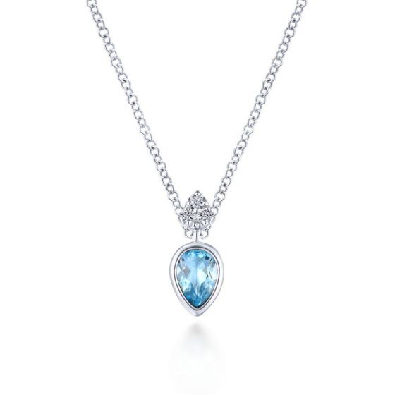 Gabriel & Co 14k White Gold 0.03ct Diamond Blue Topaz Necklace NK5751W45BT