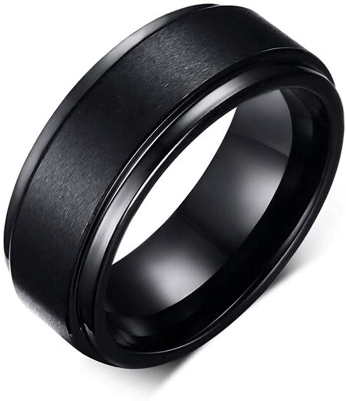 Tungsten Carbide 8mm Black High Polish Satin Men Fancy Wedding Band Ring Size 11