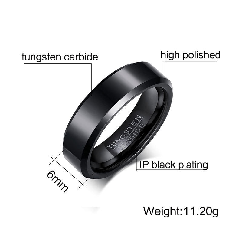 Tungsten Carbide 6mm Black Mens Wedding Band Ring Size 10