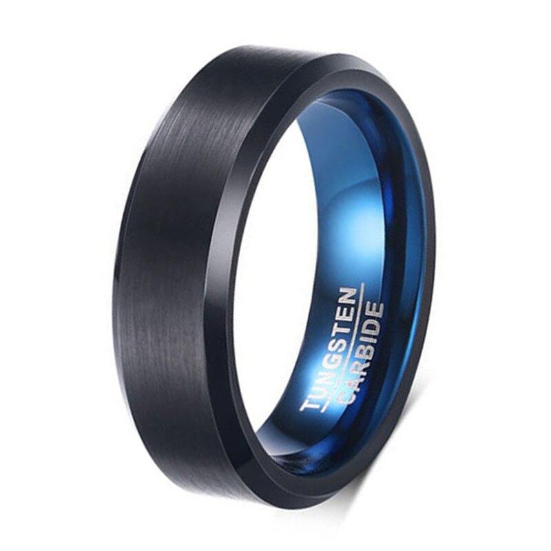 TUNGSTEN CARBIDE 6MM BLACK WITH BLUE INSIDE MEN&#39;S WEDDING BAND RING SIZE 10
