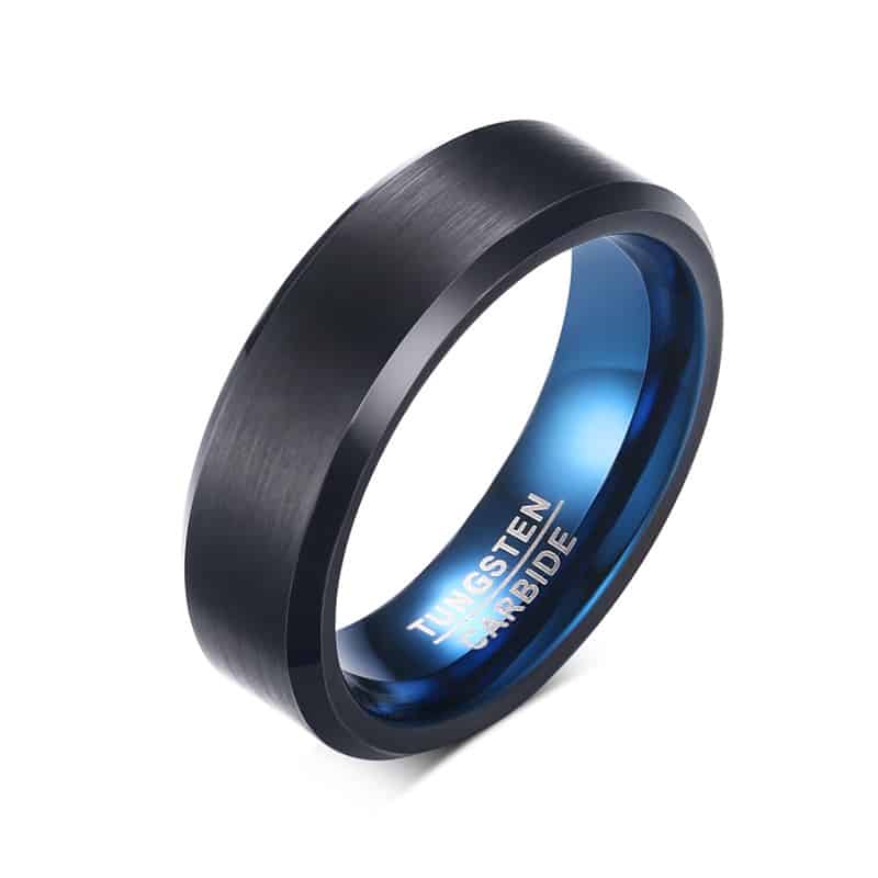 TUNGSTEN CARBIDE 6MM BLACK WITH BLUE INSIDE MEN'S WEDDING BAND RING SIZE 10