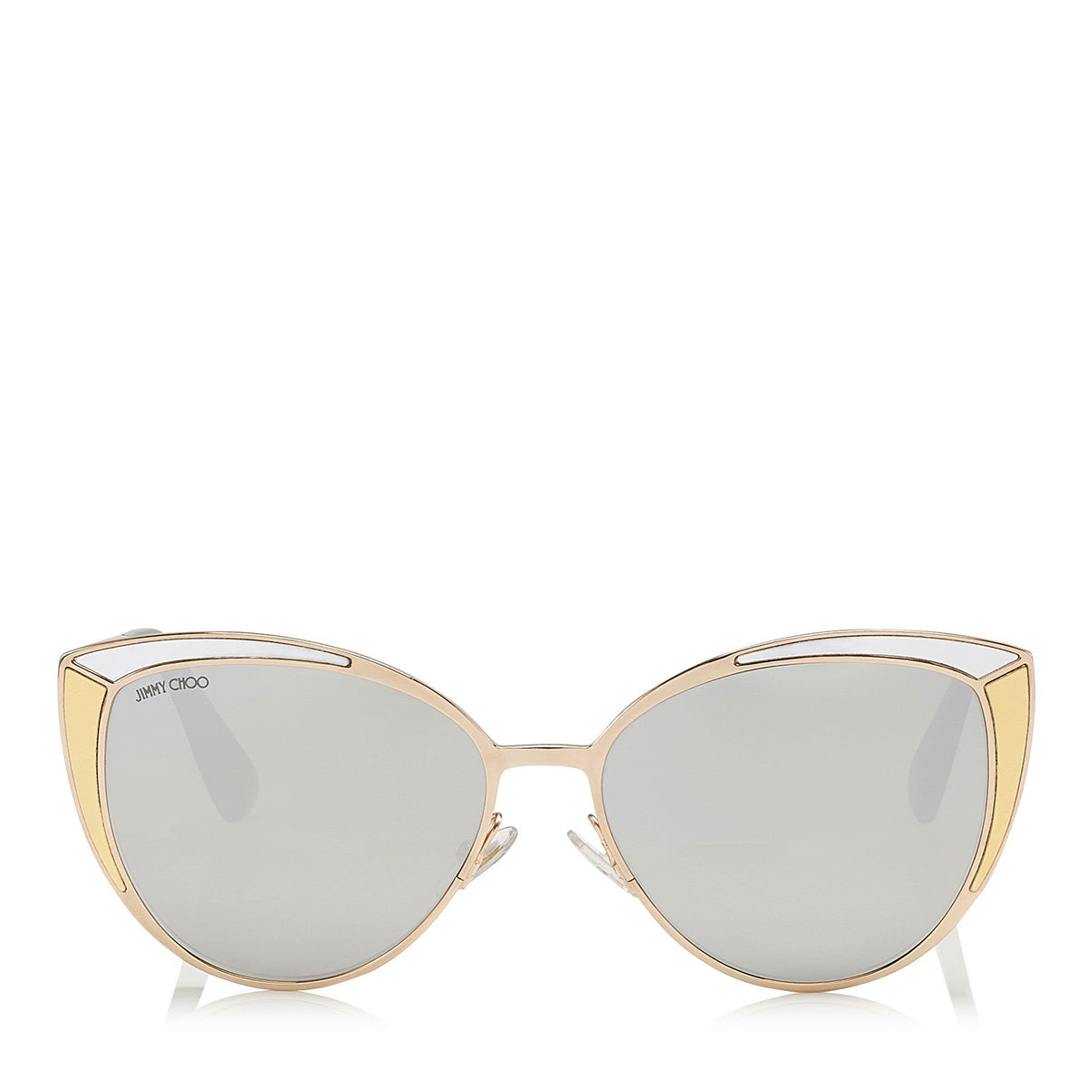JIMMY CHOO Domi Metal Framed Cat Eye Sunglasses with Silver and Gold Leather Detail ITEM NO. DOMIS56EVNG
