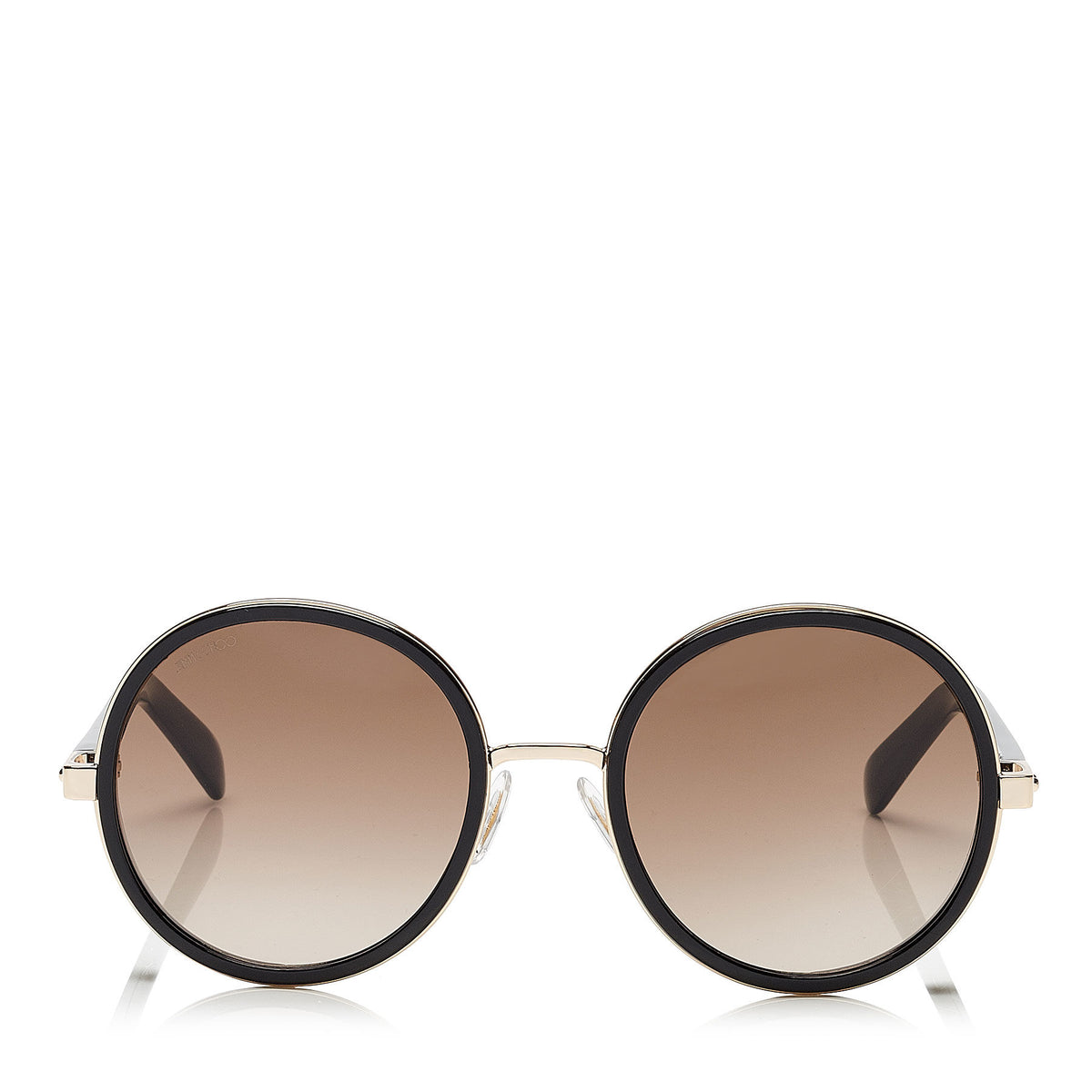 JIMMY CHOO Andie Rose Gold and Black Acetate Round Framed Sunglasses with Gold and Silver Fabric Detailing ITEM NO. ANDIES54EJ7Q
