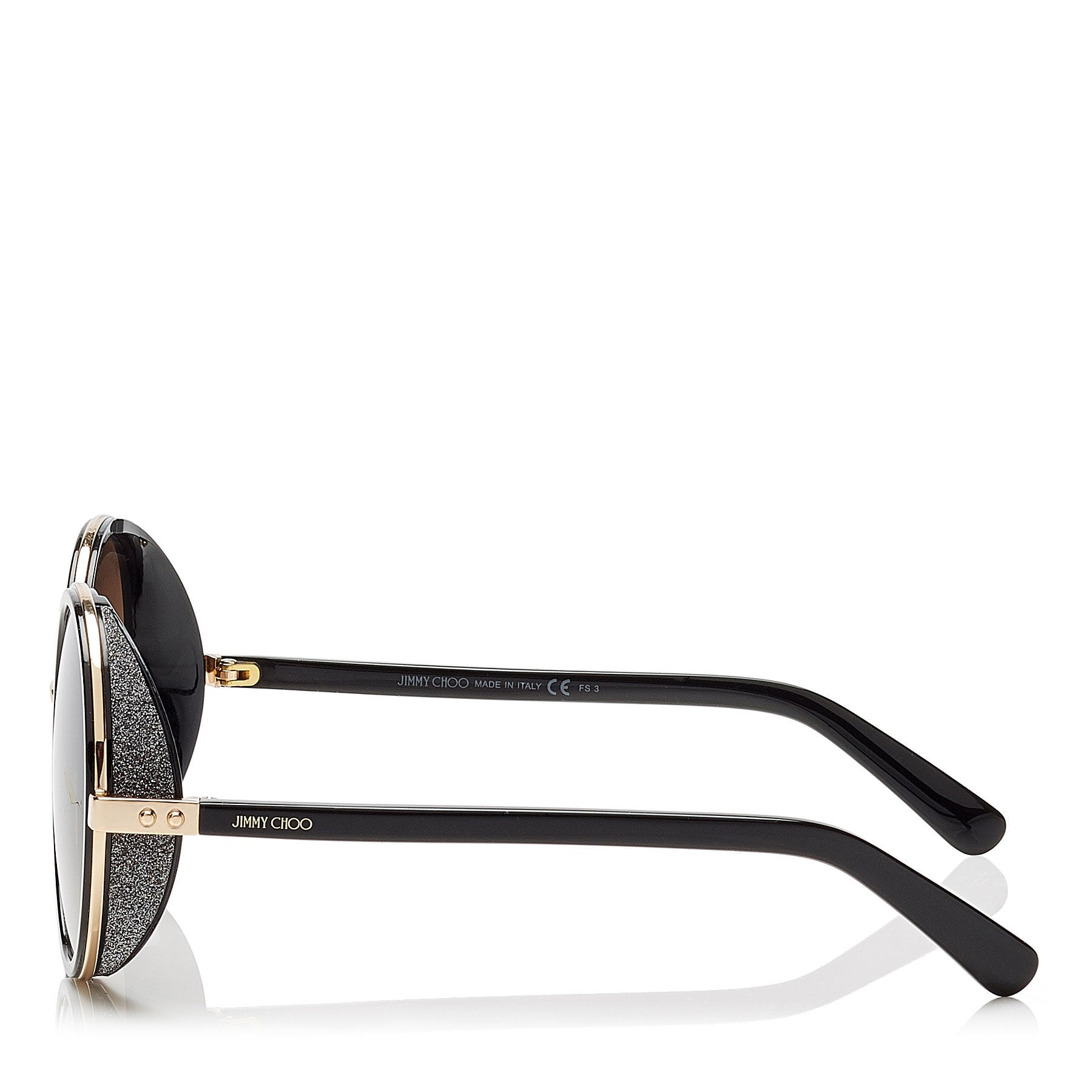 JIMMY CHOO Andie Rose Gold and Black Acetate Round Framed Sunglasses with Gold and Silver Fabric Detailing ITEM NO. ANDIES54EJ7Q