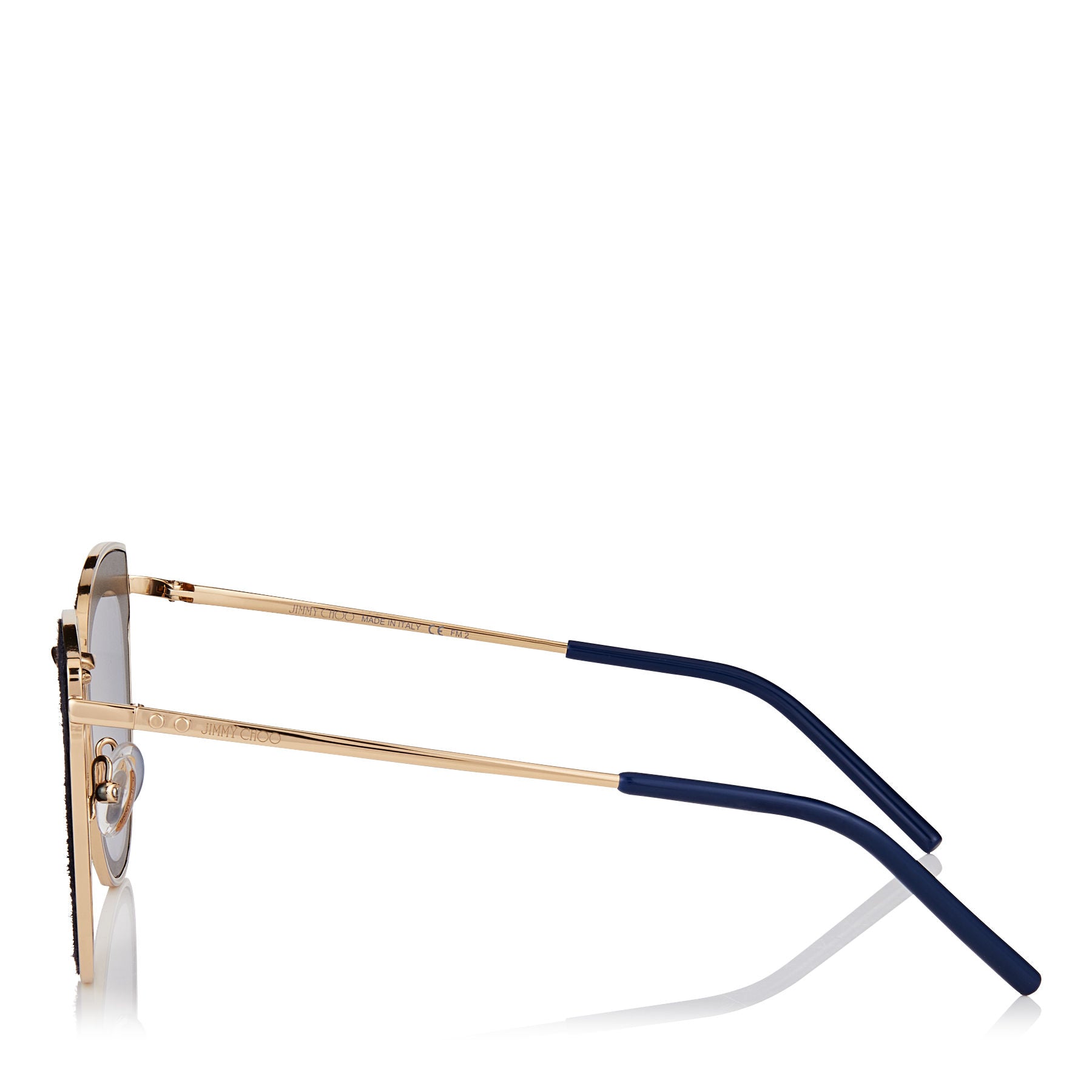 JIMMY CHOO Nile Rose Gold Metal Cat-Eye Sunglasses with Blue Leather Detailing ITEM NO. NILES63ELKS