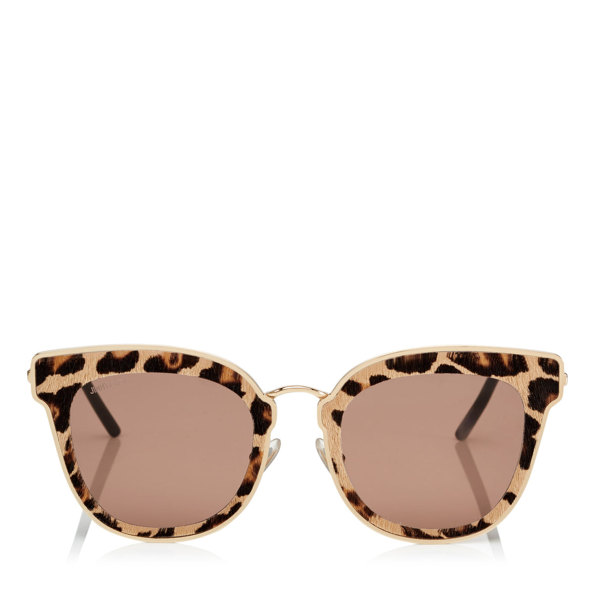 JIMMY CHOO Nile Rose Gold Metal Cat-Eye Sunglasses with Leopard Cavallino Leather Detailing ITEM NO. NILES63EXMG